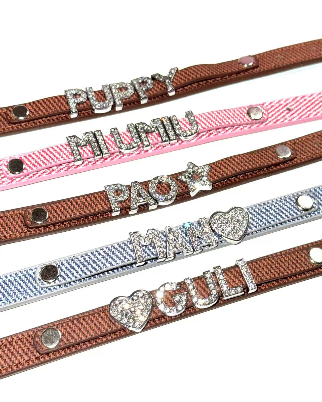 Custom Name | Vintage Denim Rhinestone Pet Collar