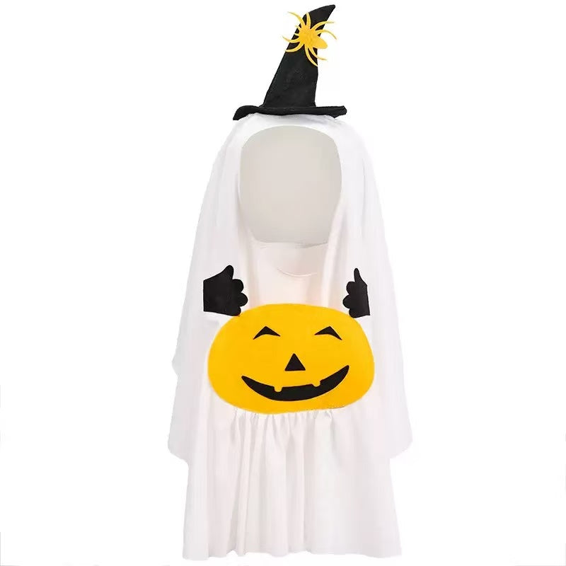 Halloween Ghost Dog Costume with Witch Hat & Pumpkin Detail