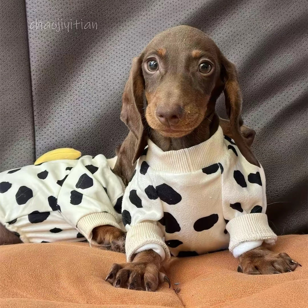 Banana Milk Cow Print Dog Onesie Pajamas - Dapper Weenie Co