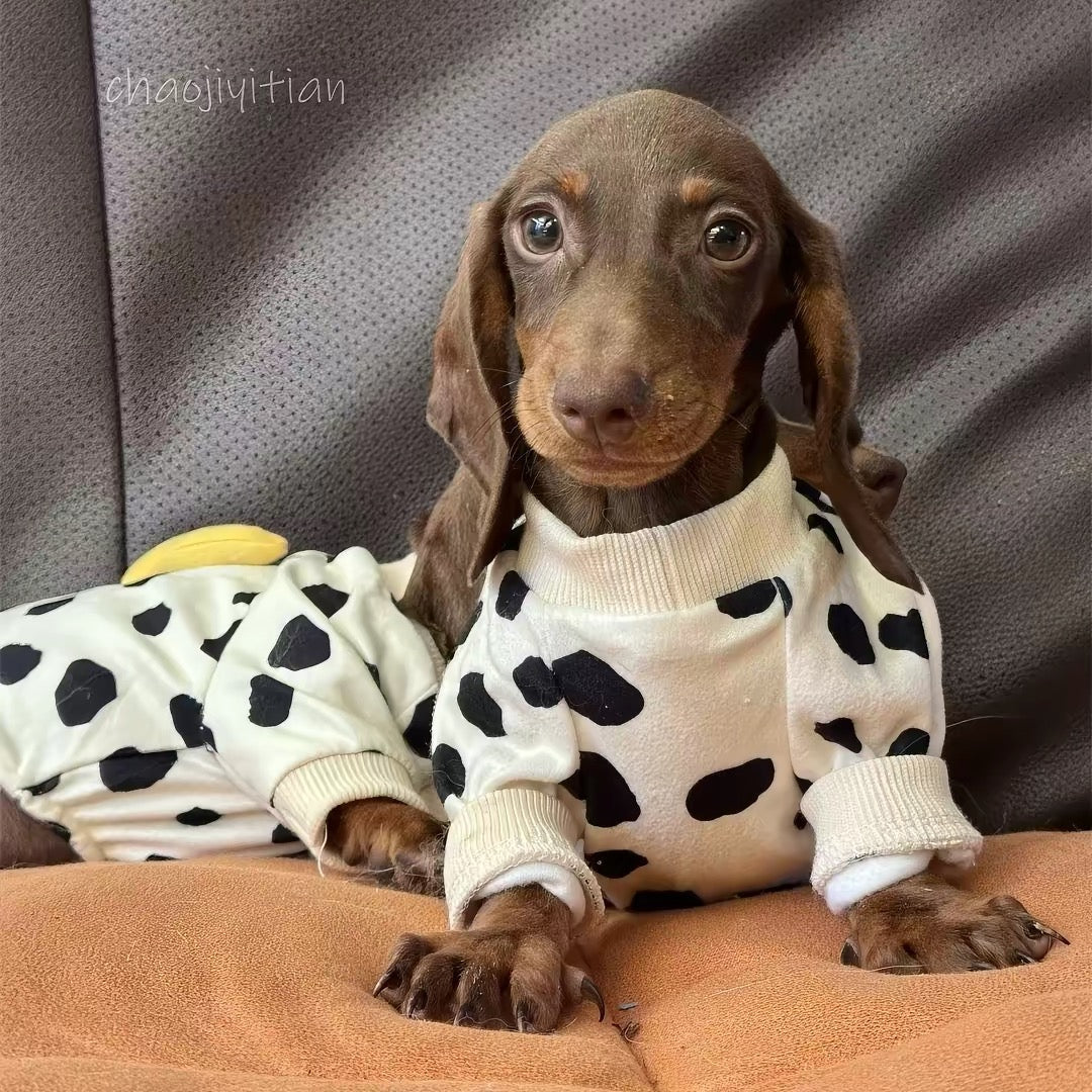 Banana Milk Cow Print Dog Onesie Pajamas - Dapper Weenie Co