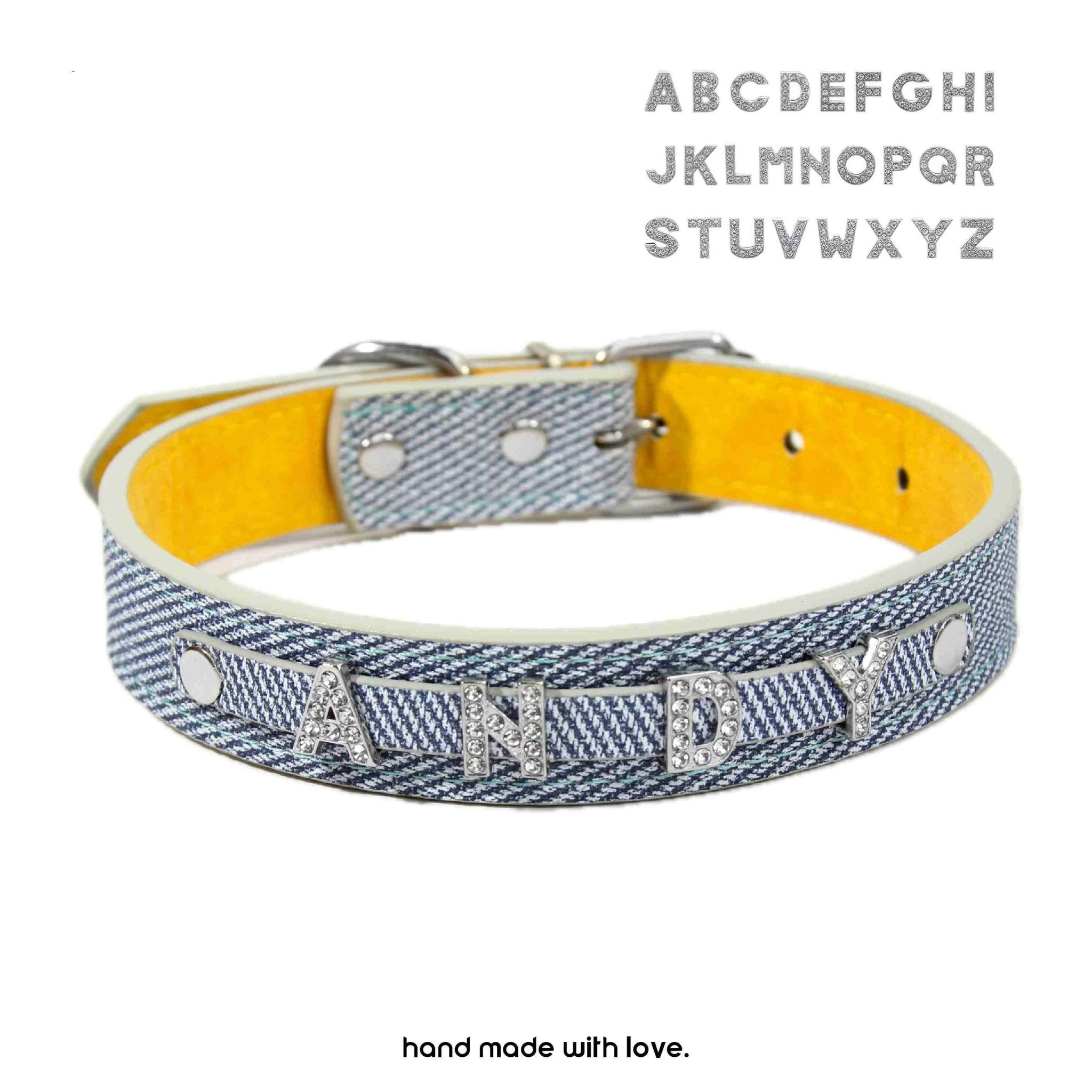 Custom Name | Vintage Denim Rhinestone Pet Collar - Dapper Weenie Co