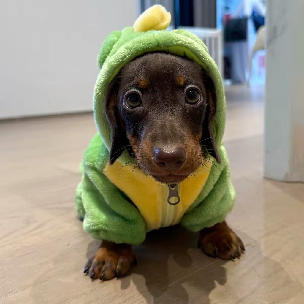 Cute Green Dinosaur Plush Dog Jumpsuit with Hood - Dapper Weenie Co