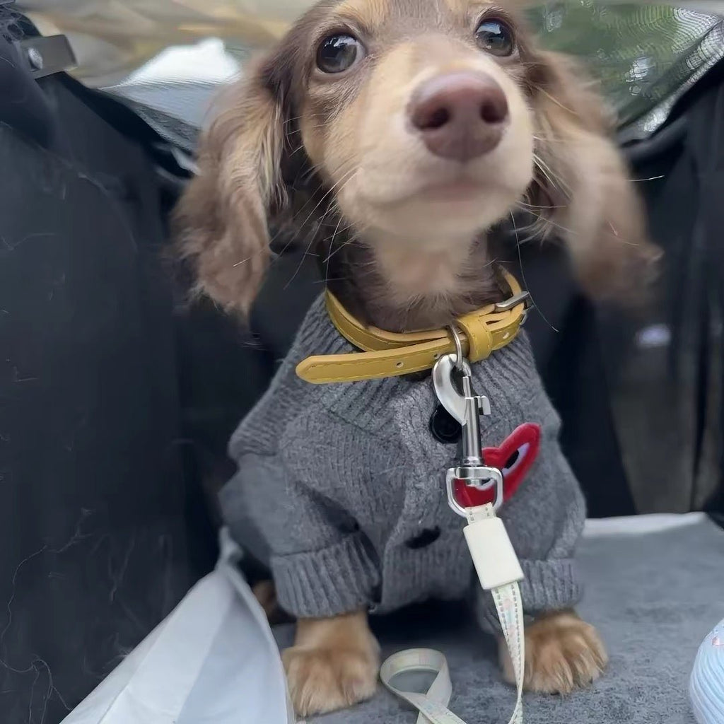 Red Heart Grey Knit Dog Cardigan Sweater - Dapper Weenie Co