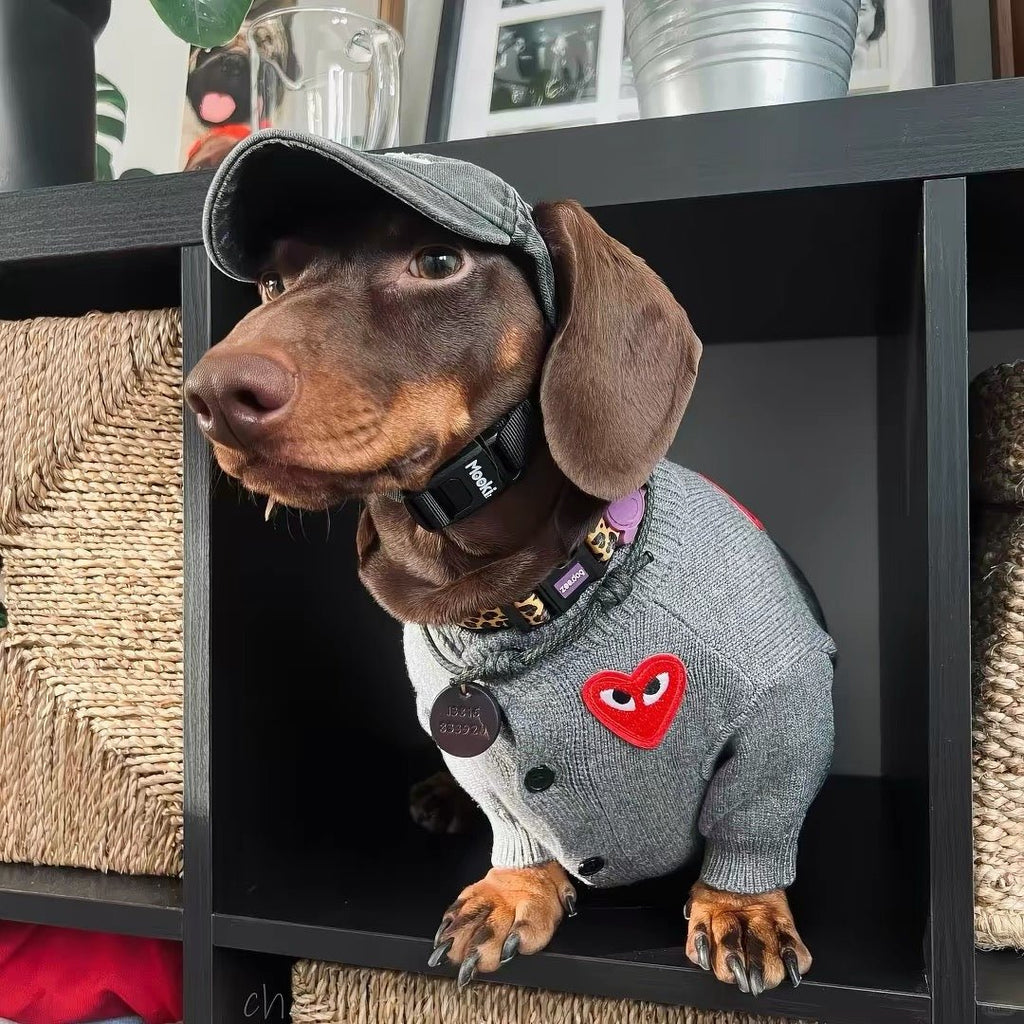 Red Heart Grey Knit Dog Cardigan Sweater - Dapper Weenie Co