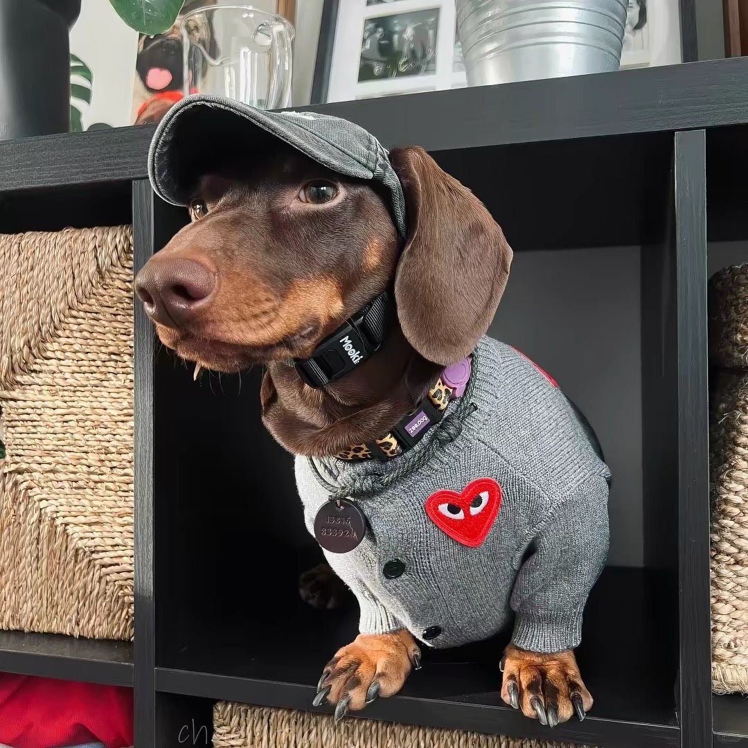 Red Heart Grey Knit Dog Cardigan Sweater - Dapper Weenie Co