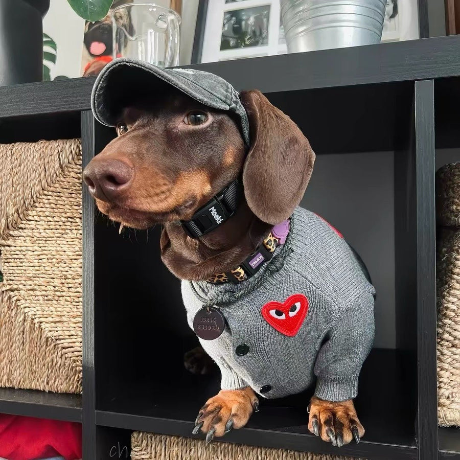 Red Heart Grey Knit Dog Cardigan Sweater - Dapper Weenie Co