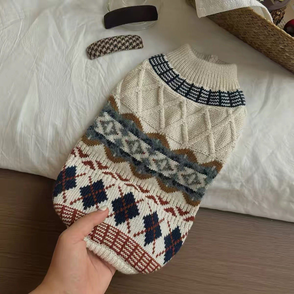 Vintage Argyle & Cable Knit Pet Sweater - Dapper Weenie Co