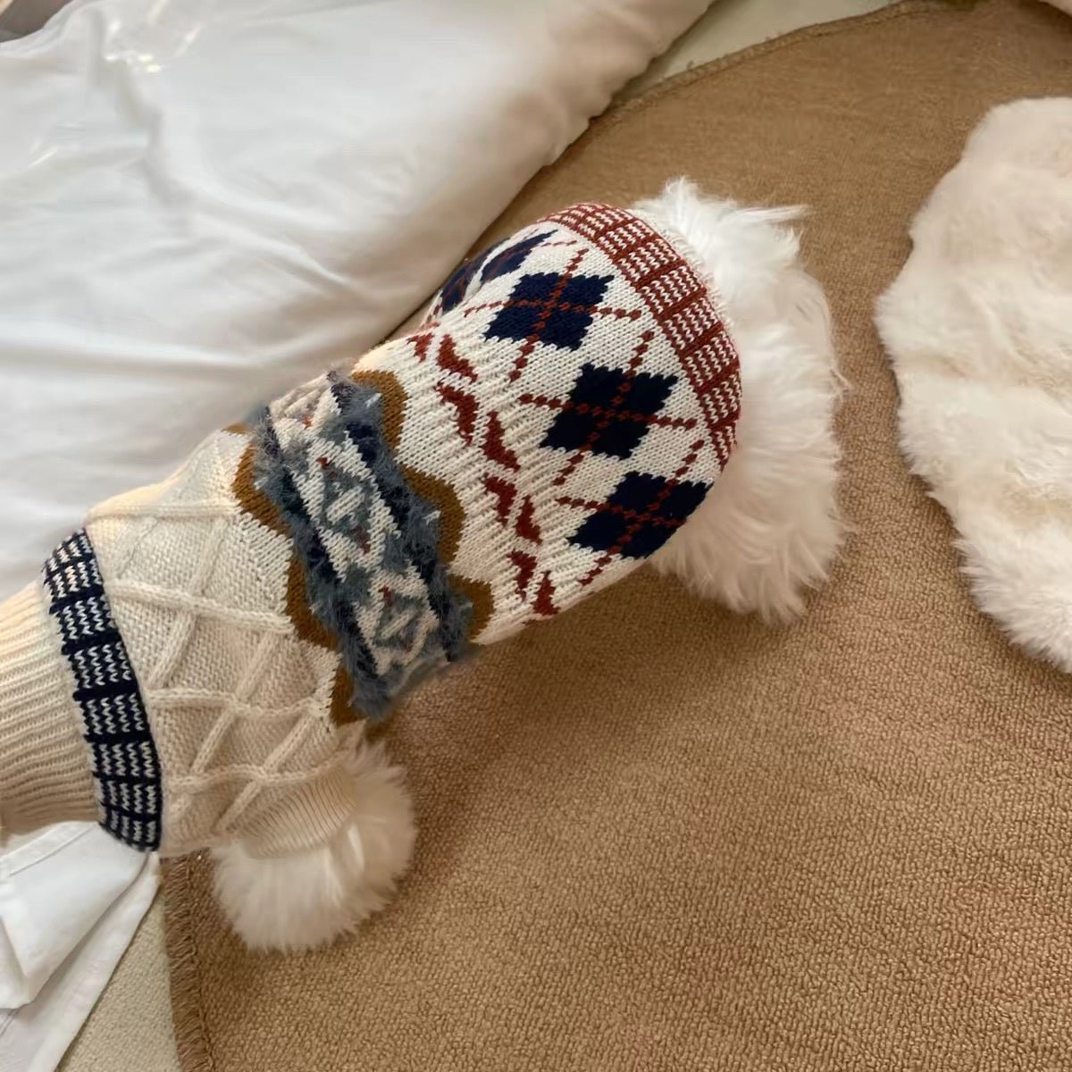 Vintage Argyle & Cable Knit Pet Sweater - Dapper Weenie Co