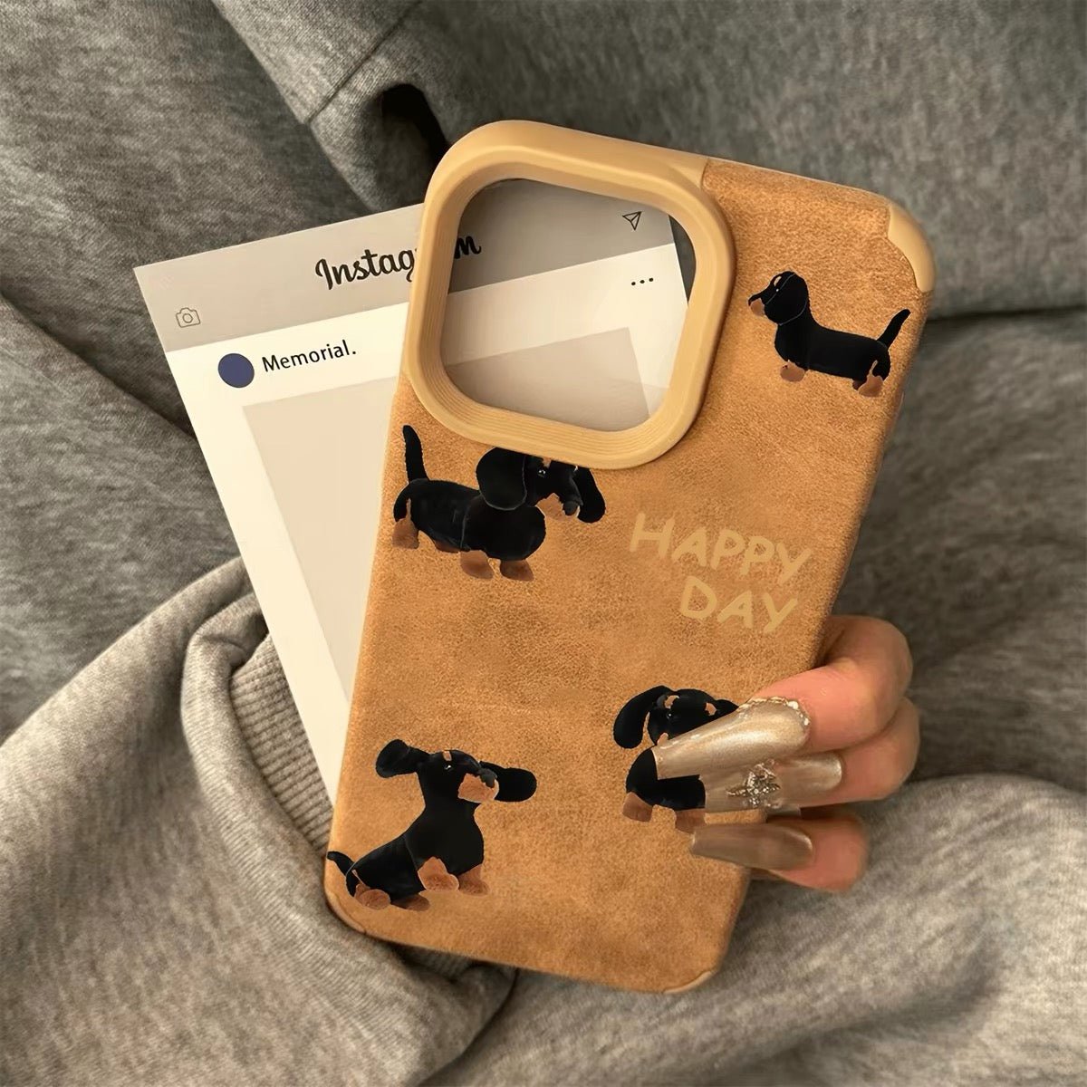 Vintage Suede Dachshund Pattern iPhone Case - Dapper Weenie Co